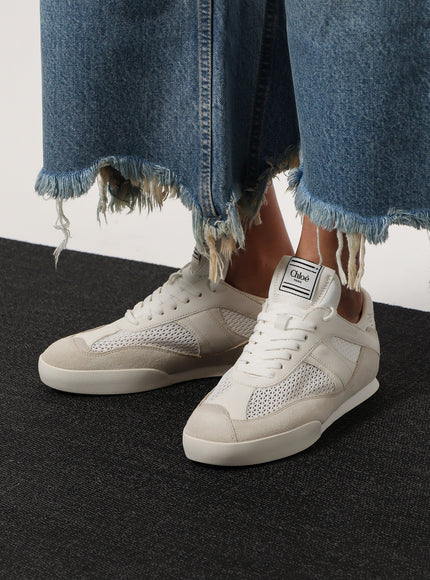 Chloe' Chloé Kick Low-Top Leather Sneakers With Mesh Inserts