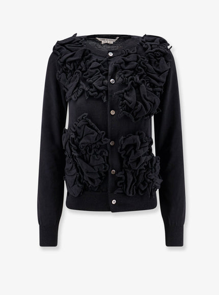 Comme Des Garçons Play Wool Cardigan With Ruffled Detail Black