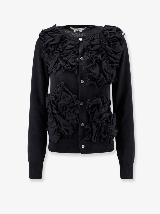 Comme Des Garçons Play Wool Cardigan With Ruffled Detail Black