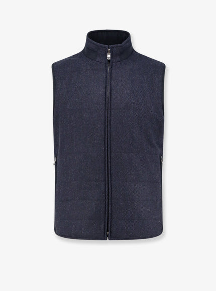 Corneliani Wool And Cashmere Sleeveless Jacket Blu Scuro