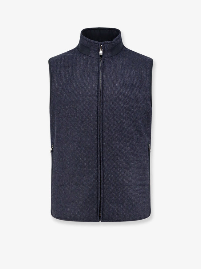 Corneliani Wool And Cashmere Sleeveless Jacket Blu Scuro