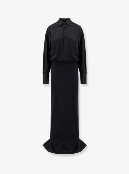 Darkpark Wool And Satin Long Dress Black