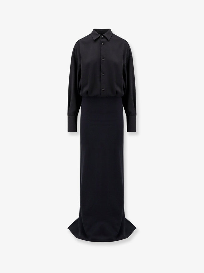 Darkpark Wool And Satin Long Dress Black