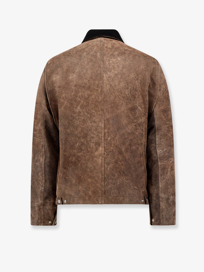 Dfour Padded Leather Jacket With Corduroy Collar