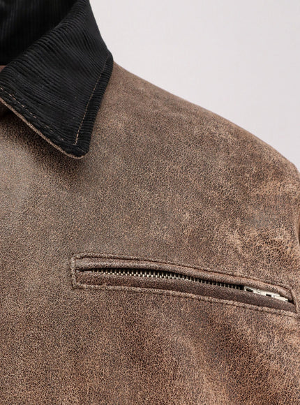 Dfour Padded Leather Jacket With Corduroy Collar