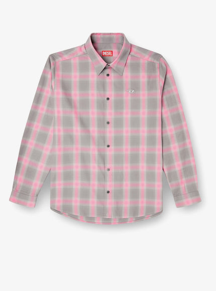 Diesel S-Simply Check Cotton Blend Shirt Rosa
