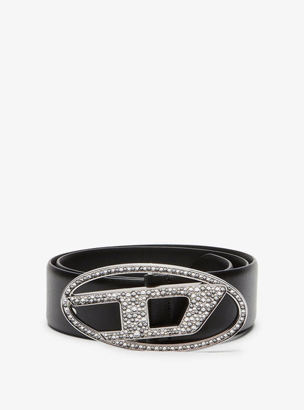 Diesel B-1Dr Strass Leather Belt Nero