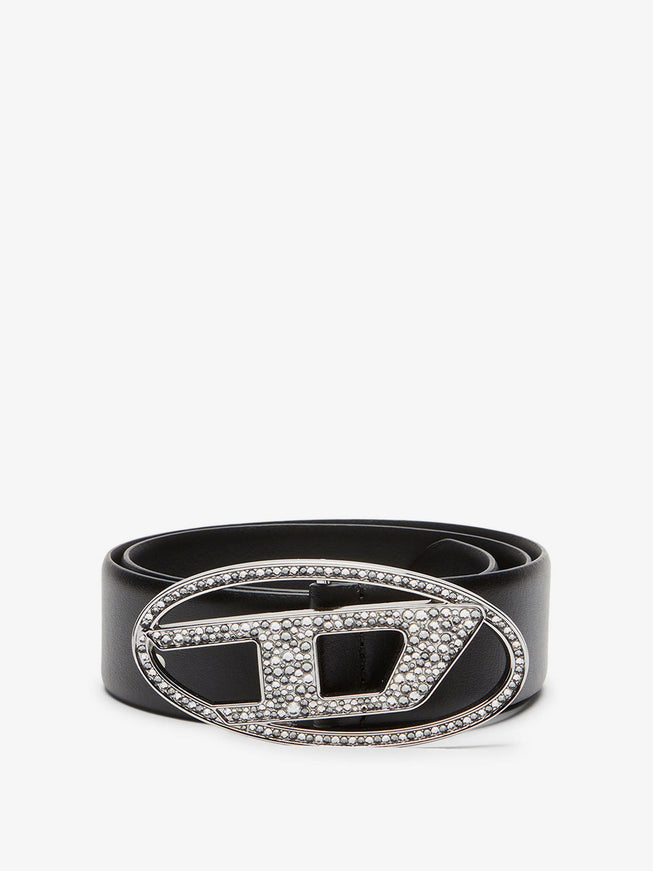 Diesel B-1Dr Strass Leather Belt Nero
