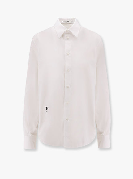 Dior Cotton Shirt With Bee And Monogram Embroidery Bianco