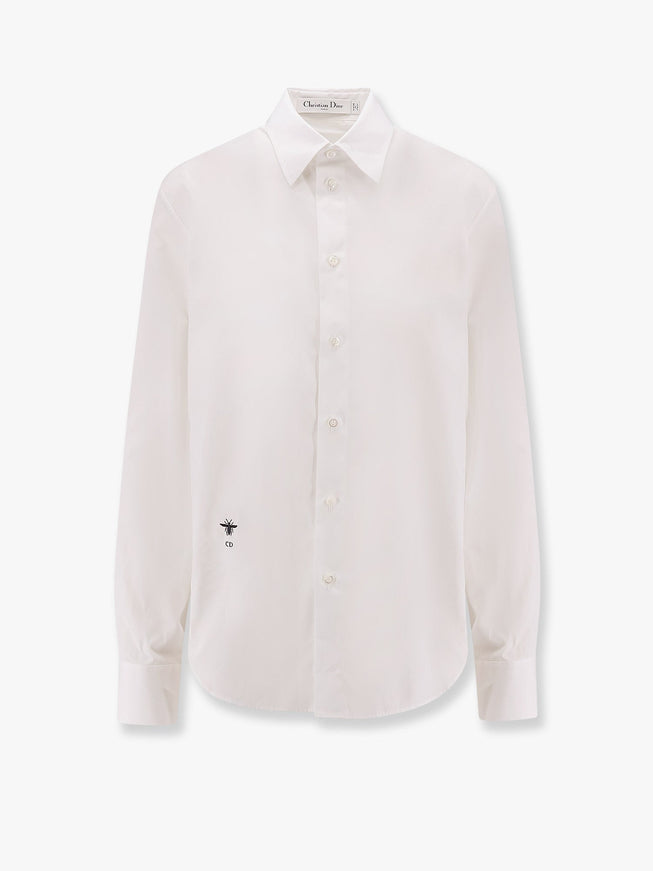Dior Cotton Shirt With Bee And Monogram Embroidery Bianco