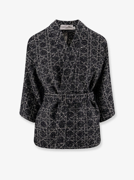 Dior Palto Macrocannage Cotton Blend Tweed Blazer Nero