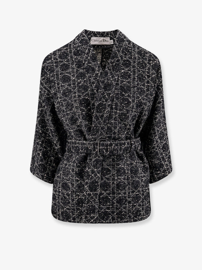 Dior Palto Macrocannage Cotton Blend Tweed Blazer Nero
