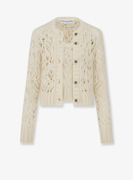Dior Silk, Cashmere And Linen Perforated Twin Set Ecru