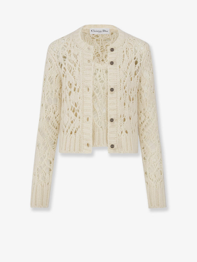 Dior Silk, Cashmere And Linen Perforated Twin Set Ecru