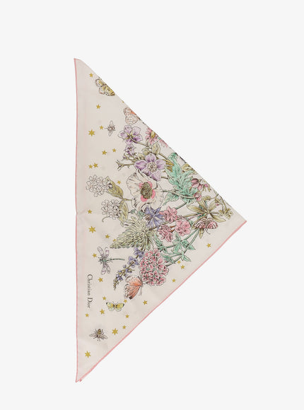 Dior Flowers Calendar Triangle Silk Foulard Uni Blanc