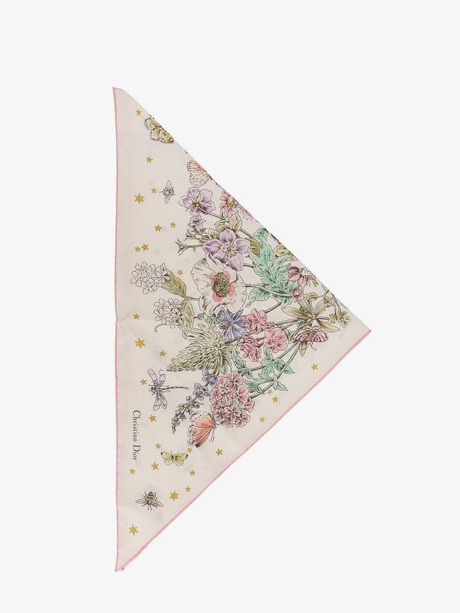 Dior Flowers Calendar Triangle Silk Foulard Uni Blanc
