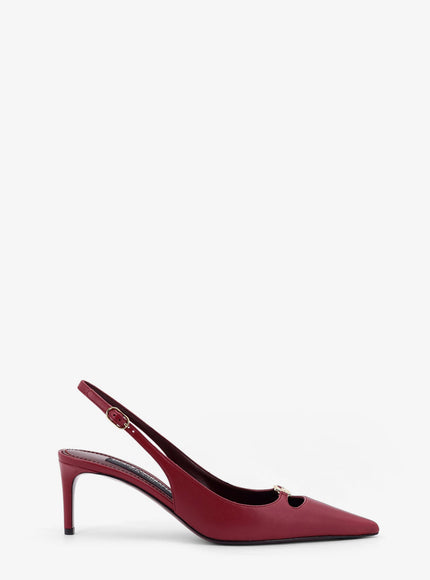 Dolce & Gabbana Leather Decolletè Slingback With Metal Logo Bordeaux