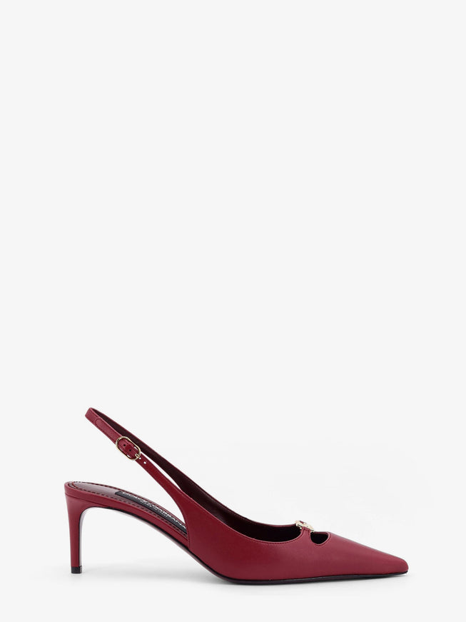 Dolce & Gabbana Leather Decolletè Slingback With Metal Logo Bordeaux