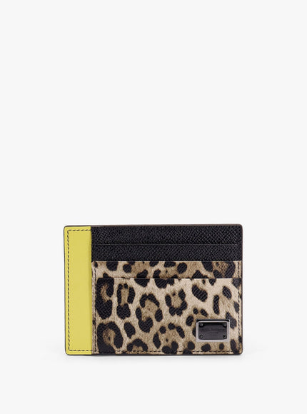 Dolce & Gabbana Saffiano Leather Card Holder With Animalier Insert Uni Multicolore