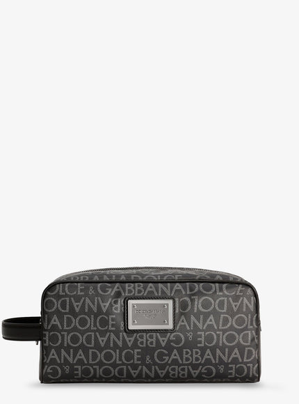 Dolce & Gabbana Coated Canvas Necessaire With All-Over Logo Uni Nero Grigio
