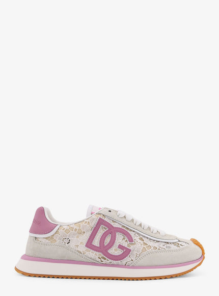 Dolce & Gabbana Low-Top Lace Sneakers With Suede Inserts Bianco Rosa