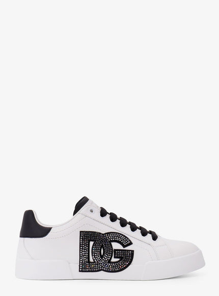 Dolce & Gabbana Portofino Light Strobel Leather Low-Top Sneakers Bianco Nero