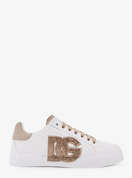 Dolce & Gabbana Portofino Light Strobel Leather Low-Top Sneakers Bianco Taupe