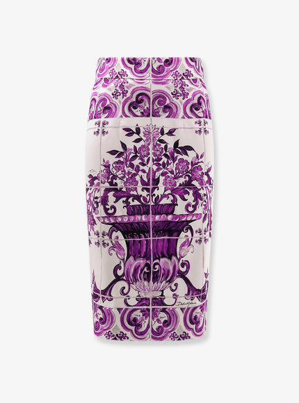 Dolce & Gabbana Maiolica Silk Pencil Skirt Mix Maiolica Viola
