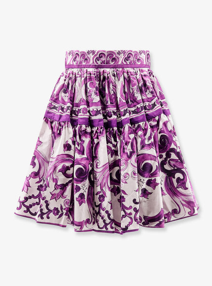 Dolce & Gabbana Maiolica Cotton Skirt With Ruffles Maiolica Viola