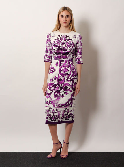 Dolce & Gabbana Silk Midi Pencil Dress With Maiolica Print