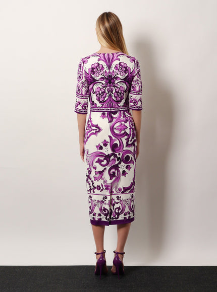 Dolce & Gabbana Silk Midi Pencil Dress With Maiolica Print