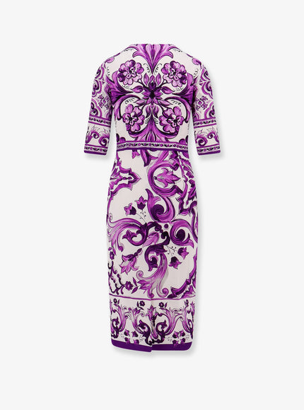 Dolce & Gabbana Silk Midi Pencil Dress With Maiolica Print