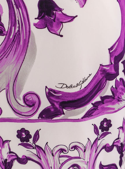 Dolce & Gabbana Silk Midi Pencil Dress With Maiolica Print