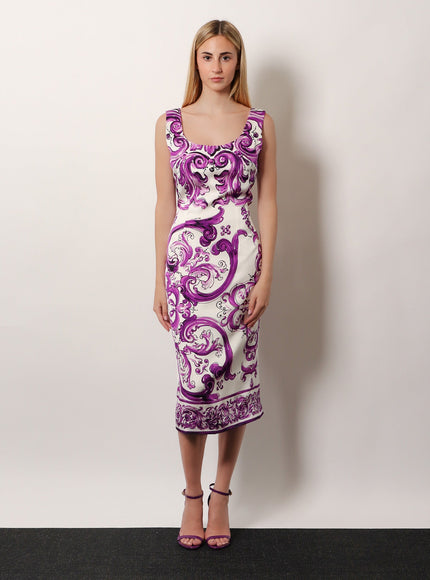 Dolce & Gabbana Silk Midi Pencil Dress With Maiolica Print