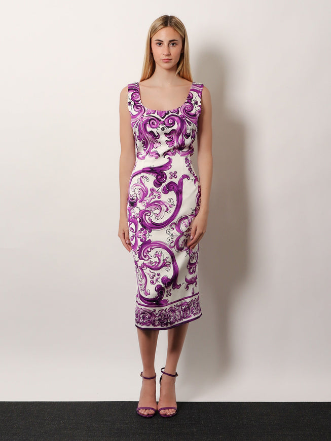 Dolce & Gabbana Silk Midi Pencil Dress With Maiolica Print