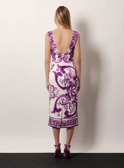 Dolce & Gabbana Silk Midi Pencil Dress With Maiolica Print