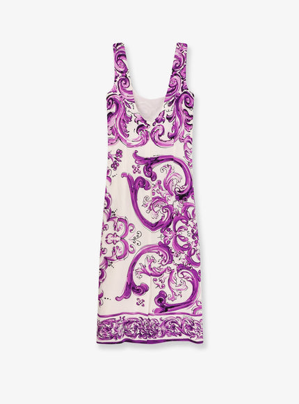 Dolce & Gabbana Silk Midi Pencil Dress With Maiolica Print