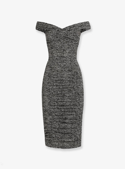 Dolce & Gabbana Silk Midi Dress Diagonale Bco Nero