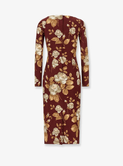 Dolce & Gabbana Vintage Rose Print Satin Midi Pencil Dress