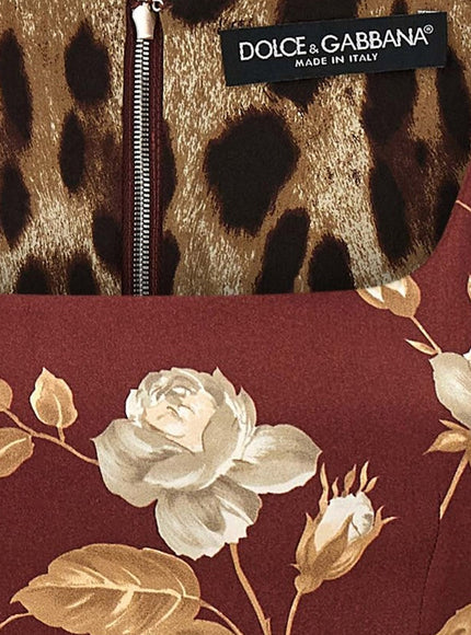 Dolce & Gabbana Vintage Rose Print Satin Midi Pencil Dress