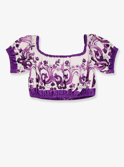 Dolce & Gabbana Cotton Top With Maiolica Print Maiolica 1 Viola