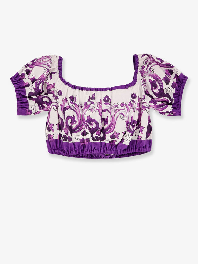 Dolce & Gabbana Cotton Top With Maiolica Print Maiolica 1 Viola