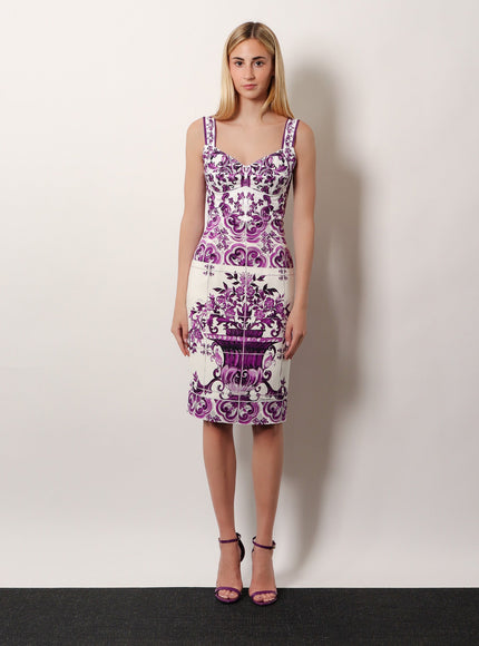 Dolce & Gabbana Cotton Blend Bustier Top With Maiolica Print