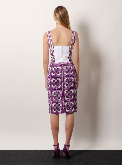 Dolce & Gabbana Cotton Blend Bustier Top With Maiolica Print