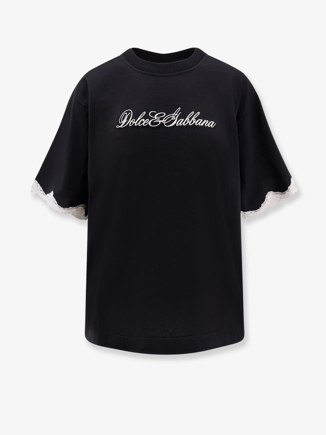 Dolce & Gabbana Cotton T-Shirt With Lace Details Nero