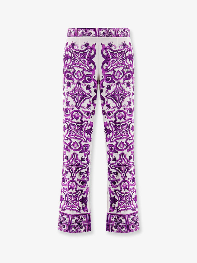 Dolce & Gabbana Silk Trousers With Maiolica Print Mix Maiolica Viola