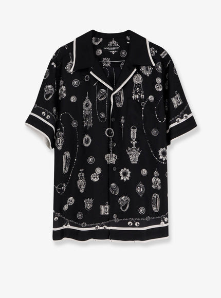 Dolce & Gabbana Silk Shirt With Maiolica Print Medagliette Fdo Nero