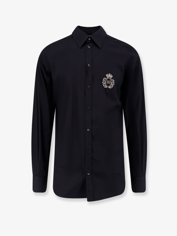 Dolce & Gabbana Cotton Shirt With Iconic Logo On The Front Nero