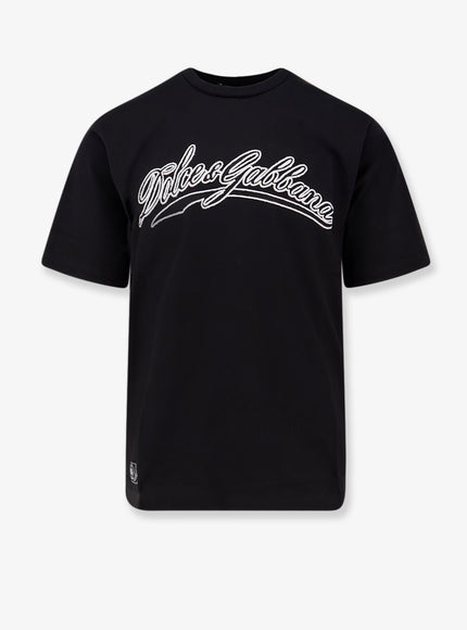 Dolce & Gabbana Cotton T-Shirt With Embossed Logo Embroidery Nero
