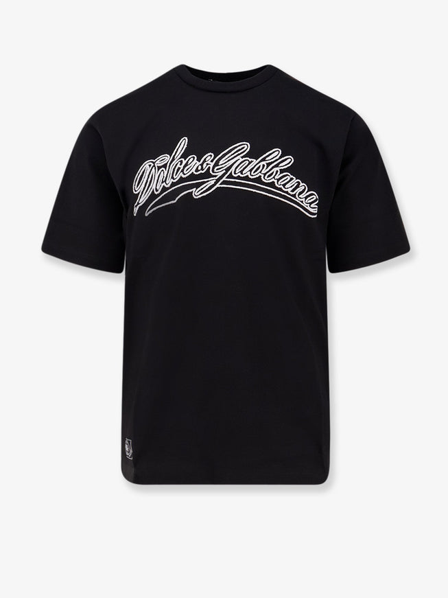 Dolce & Gabbana Cotton T-Shirt With Embossed Logo Embroidery Nero